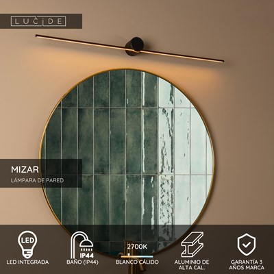 Lucide MIZAR - Lámpara de pared Baño - LED - 1x11W 2700K - IP44 - Negro